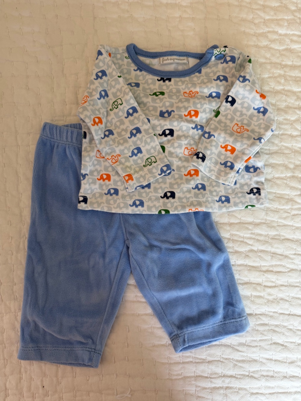 First Impressions, Cozy Blue Elephant Print Pajama Set for Kids, 0-3MO